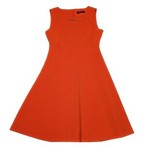 Ivanka Trump Fit and Flare Dress With Gold Chain Accent Womens 8 Casual Orange